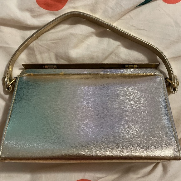 Vintage meyers 1960s gold hard shell handbag purse evening bag - Picture 8 of 9